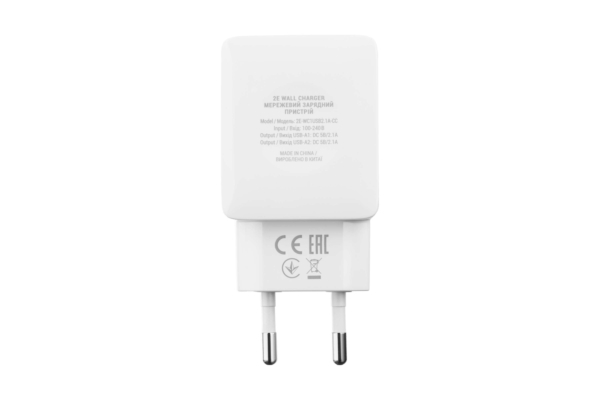 Набор Сетевое ЗУ 2E Wall Charger Dual USB-A 2.1A + кабель USB-C White