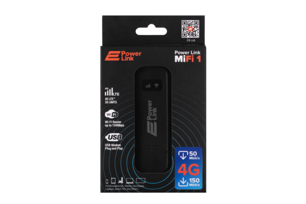 2E Мобільний 4G Wi-Fi маршрутизатор PowerLink (MiFi 1) USB/LTE/1x2FF SIM/WiFi 2.4GHz Black