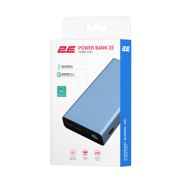 2E Акумулятор портативний літій-іонний Power bank 24000мА·год 100Вт PD, QC, чорний