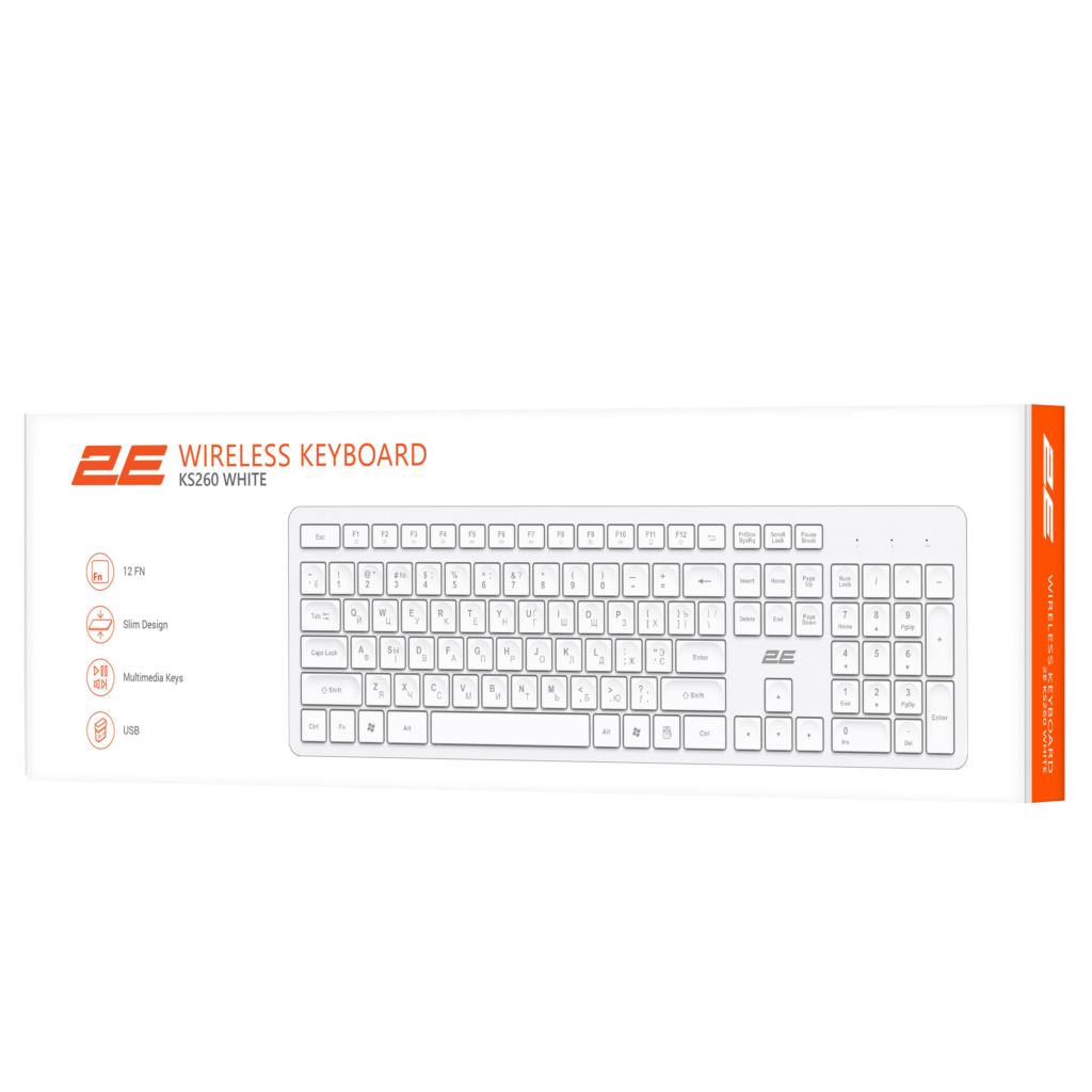 Клавиатура мембранная 2E KS260 106key, WL, EN/UK/RU, белый