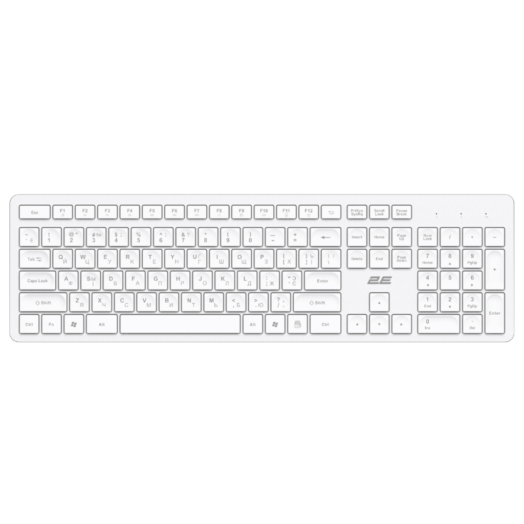 Клавиатура мембранная 2E KS260 106key, WL, EN/UK/RU, белый