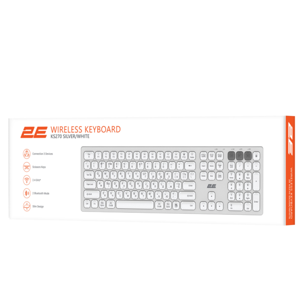 2E Scissor Keyboard KS270 105key, WL/BT, EN/UK/RU, silver-white