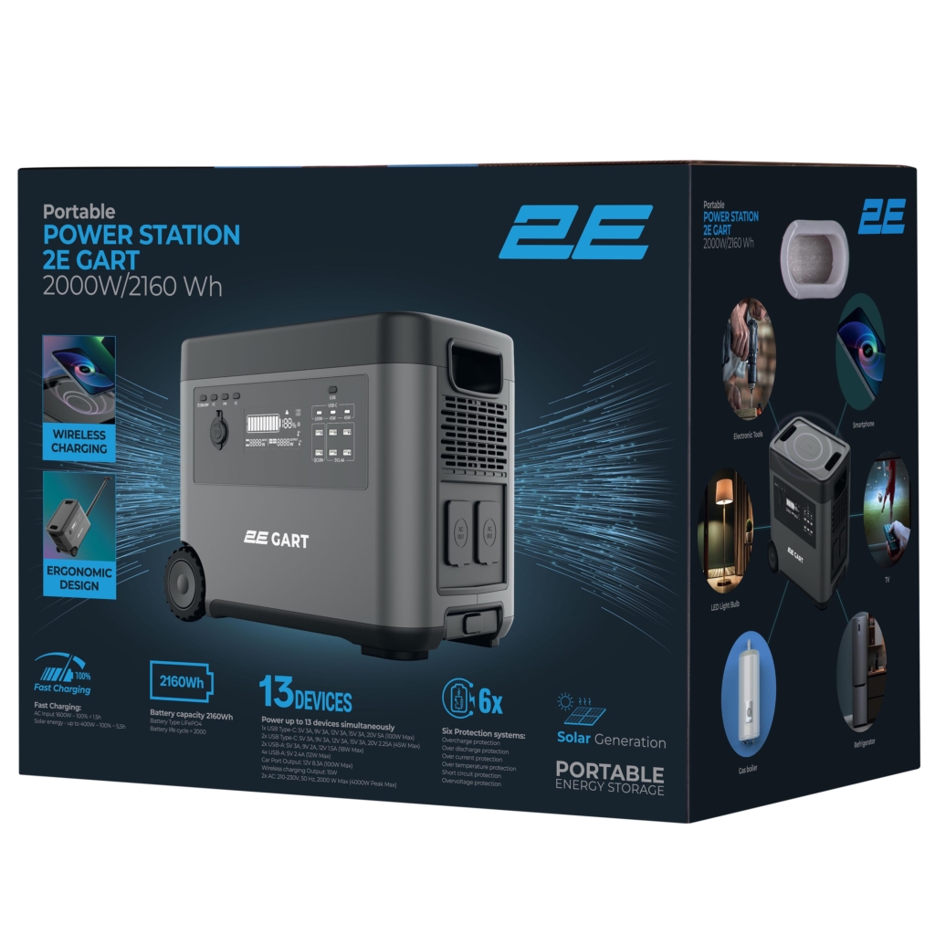 Portable Power Station 2E Gart, 2000 W, 2160 Wh, Fast Charging
