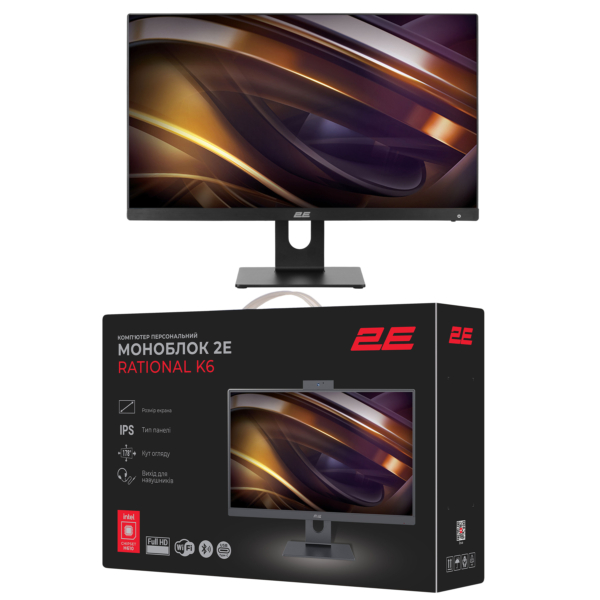 2E Комп’ютер персональний моноблок Rational K6 23.8″ FHD IPS Intel i3-12100, 8Gb, F256GB, UMA, H610, K6.610, 120W, Win11P, чорний