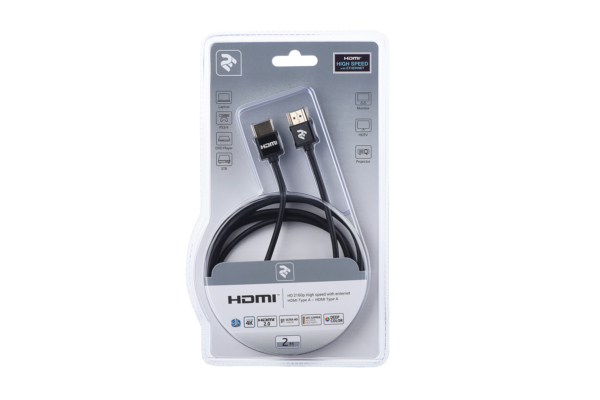 2E Cable HDMI (M/M) 2Е, 2m, 2.0, Slim High Speed Aluminum, black