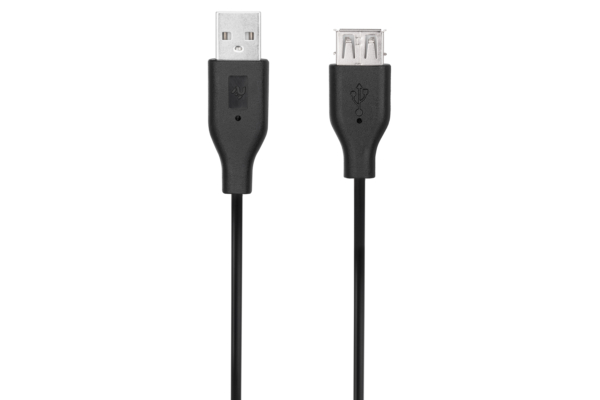 Кабель 2E USB-A — USB-AF (AM/AF) 1.8м Black