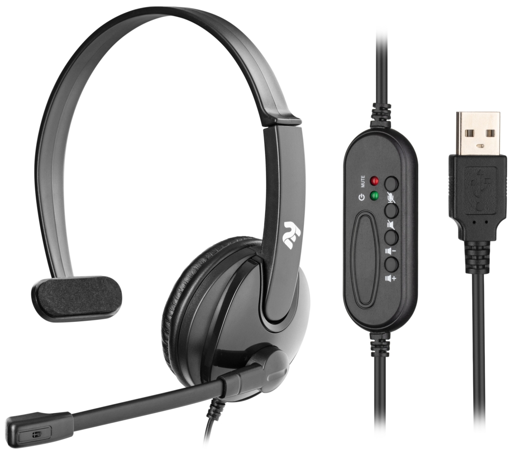 PC headset mono On-ear 2E CH12 USB, omni-mic, 2m, black
