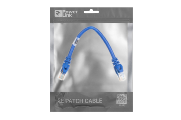 Патч-корд 2E САТ 6, UTP, 0.20м, 26AWG, RJ45, 7/0.16, Cu, PVC, синій