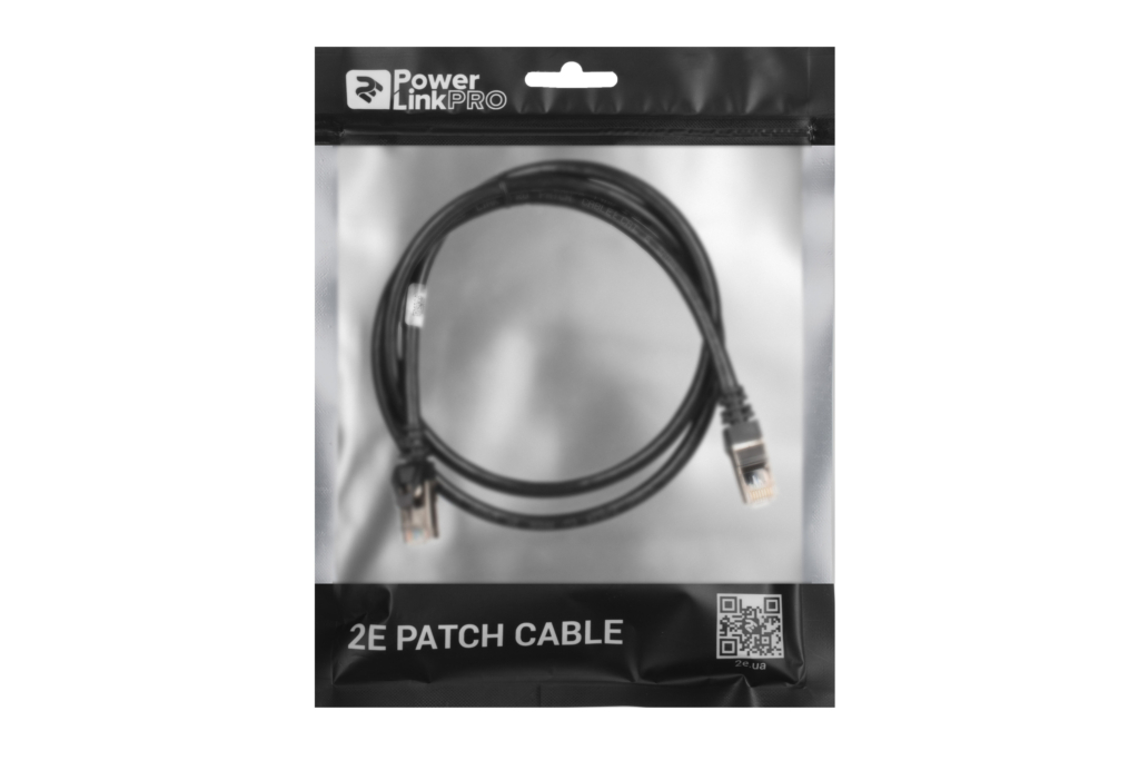 Patch Cable2E Cat 6,Shielding S-FTP,metal foil pairs,braided cable,RJ45, 4X2 27AWG ,7/0.14 Cu, 1.00 m, PVC,Black