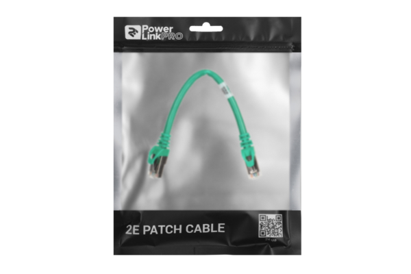 Patch Cable 2E Cat 6,Shielding S-FTP,metal foil pairs,braided cable,RJ45, 4X2 27AWG ,7/0.14 Cu, 0.20 m,PVC, Green