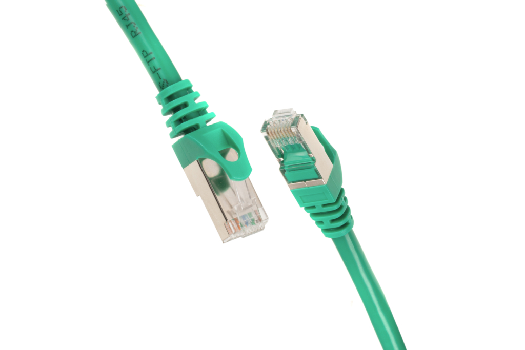 Patch Cable 2E Cat 6,Shielding S-FTP,metal foil pairs,braided cable,RJ45, 4X2 27AWG ,7/0.14 Cu, 0.20 m,PVC, Green