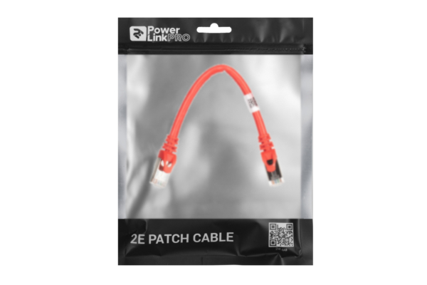 Patch Cable 2E Cat 6,Shielding S-FTP,metal foil pairs,braided cable,RJ45, 4X2 27AWG ,7/0.14 Cu, 0.20 m, PVC,Red