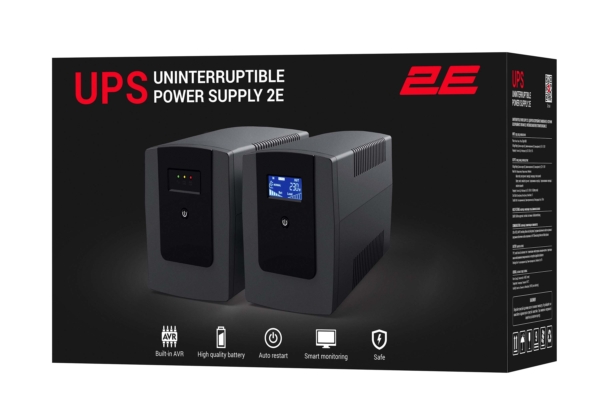 Джерело безперебійного живлення 2E DD1200, 1200VA/720W, LCD, USB, 3xSchuko