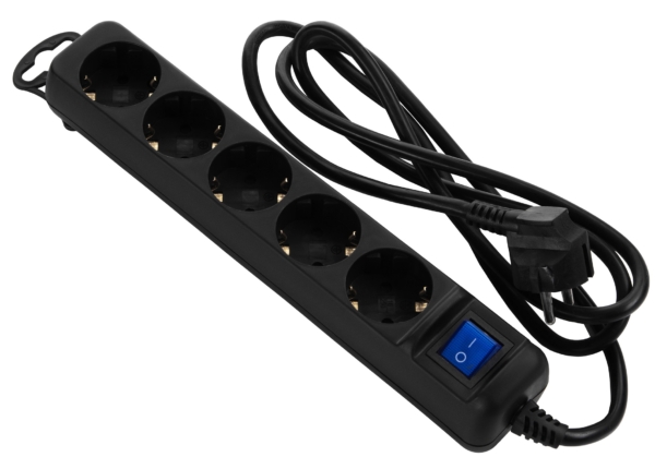 2E Power Strip 5хType F, 3х1.5mm2, 16A, 1.5m, black
