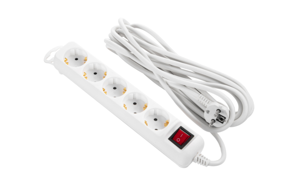 2E Power Strip 5хType F, 3х1.5mm2, 16A, 5m, white