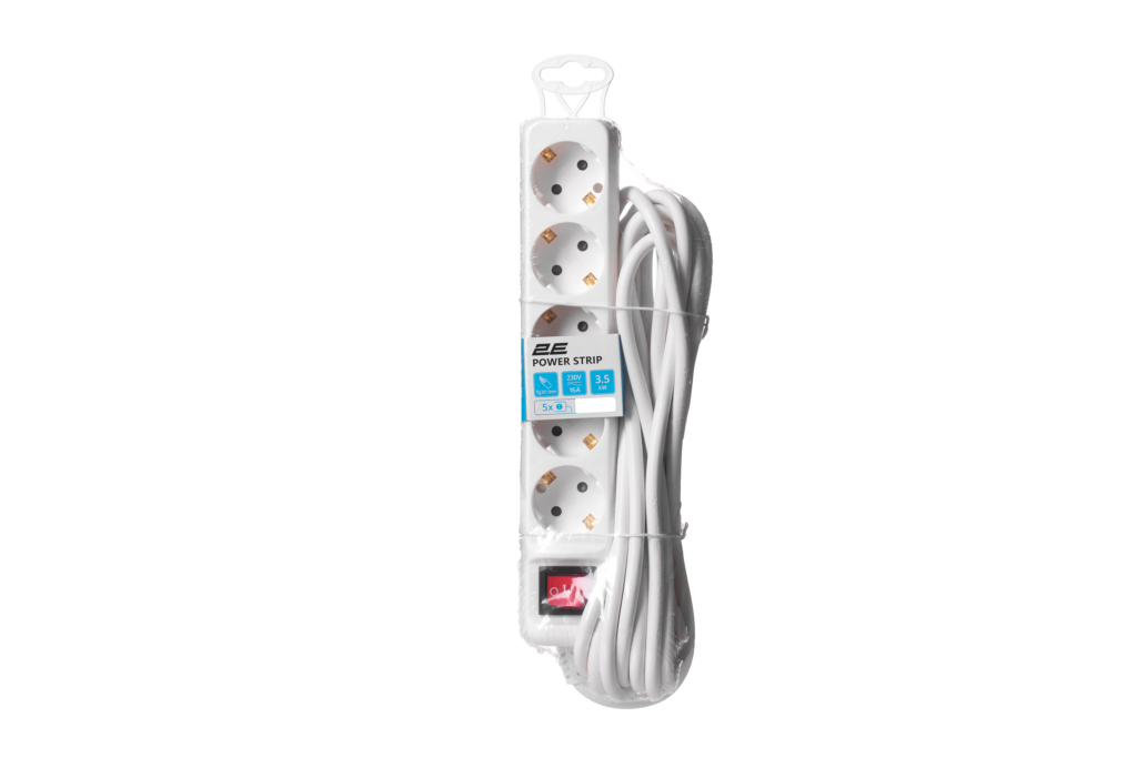 2E Power Strip 5хType F, 3х1.5mm2, 16A, 5m, white