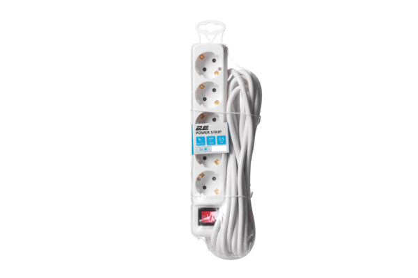 2E Power Strip 5хType F, 3х1.5mm2, 16A, 5m, white