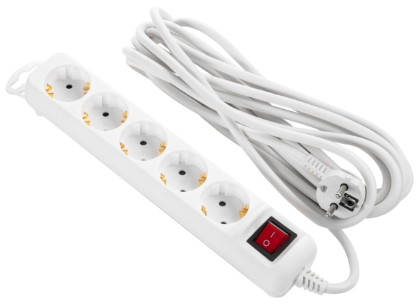 2E Power Strip 5хType F, 3х1.5mm2, 16A, 5m, white