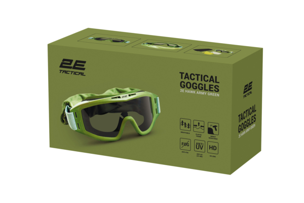 2E Tactical Маска тактическая, защитная Hawk Army Green Anti-fog, сумка, 3 линзы