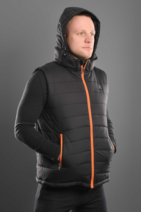 2E Tactical Heated Vest Heat Power Plus Black with Hood, Size XXL