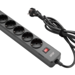 Power strip with surge protector 2E 5xType F, 3×1.5mm2, 16A, 3xUSB-A, 2m, white