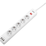 Удлинитель-фильтр сетевой 2E 5xТип F, 3×1.5мм кв, 16A, 3xUSB-A, с защитой от перенапряжения, 2м, белый