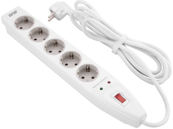 Power strip with surge protector 2E 5xType F, 3×1.5mm2, 16A, 3m, white