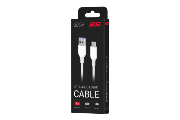 Кабель USB-A > USB-C заряджання/синхронізації 2E 1м, Type-C, Glow, білий