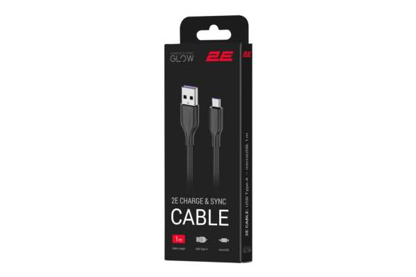 Кабель USB-A > microUSB зарядки/синхронизации 2E, 1м, Glow, черный