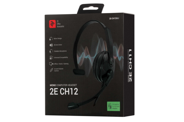 PC headset mono On-ear 2E CH12 mini-jack, omni-mic, 1.2m, black