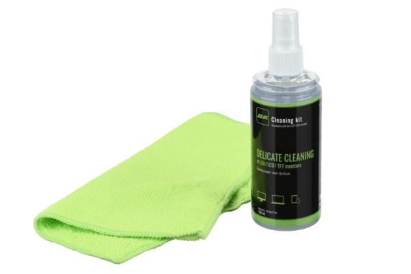 Cleaning kit 2E for office equipment (liquid 150ml, whipe 15x15cm), green