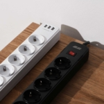 Power strip with surge protector 2E 5xType F, 3×1.5mm2, 16A, 3xUSB-A, 2m, white