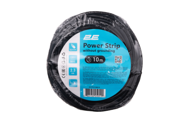 2E Power Strip 1хType C, 2х1mm2, 10A, 10m, black