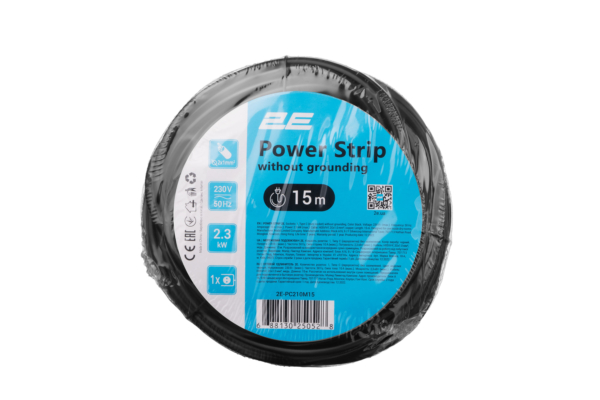 2E Power Strip 1хType F, 2х1mm2, 10A, 15m, black