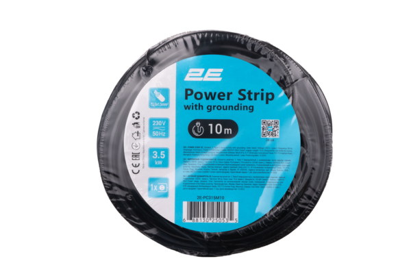 2E Power Strip 1хType F, 3х1.5mm2, 16A, 10m, black