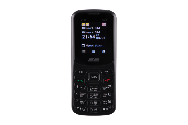 Мобільний телефон 2E E180 2023 1.77″ 2SIM, 1000мА•год, чорний