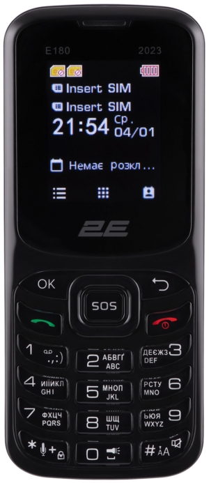 Мобільний телефон 2E E180 2023 1.77″ 2SIM, 1000мА•год, чорний