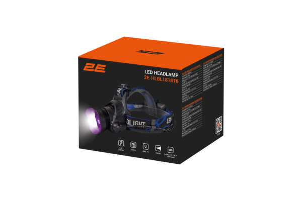 Фонарь налобный аккумуляторный 2E HLBL1818T6 Micro-USB 3600мА·ч 230лм 5Вт 3 режима освещения IP44 0.16кг