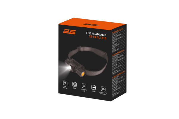 Ліхтар налобний акумуляторний 2E HLBL1818 USB-C 1800мА·год 500лм 5Вт багаторежимний IP44 0.07кг