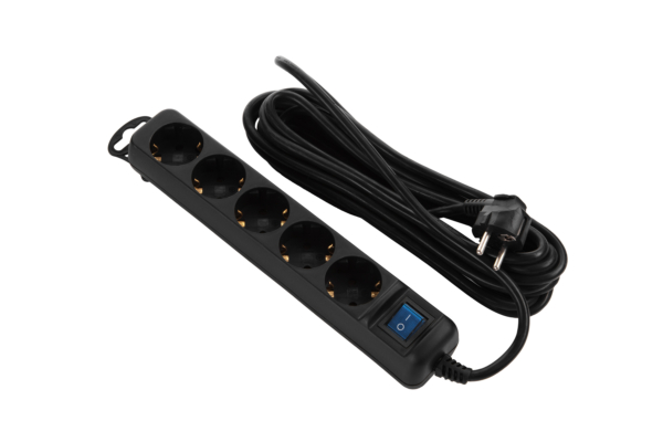 2E Power Strip 5хType F, 3х1.5mm2, 16A, 3m, black