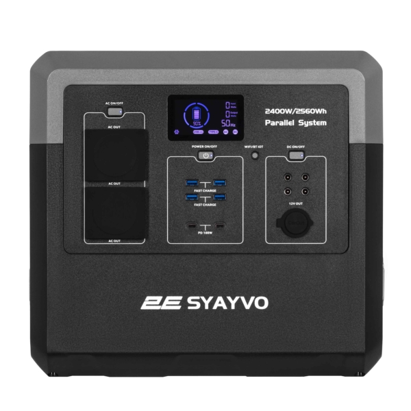 Портативная электростанция 2Е Syayvo 2400 Вт, 2560 Втч, WiFi/BT, параллельное подключение, быстрая зарядка