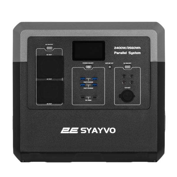 Портативная электростанция 2Е Syayvo 2400 Вт, 2560 Втч, WiFi/BT, параллельное подключение, быстрая зарядка