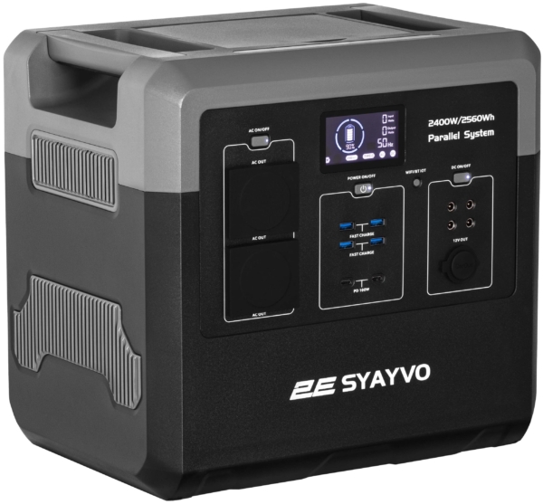 Портативная электростанция 2Е Syayvo 2400 Вт, 2560 Втч, WiFi/BT, параллельное подключение, быстрая зарядка
