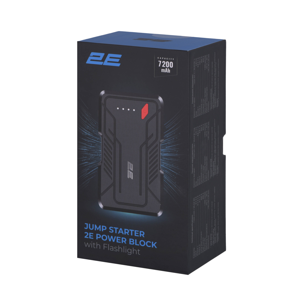 2E Пуско-зарядное устройство Power Block с фонарем, 7200мА·ч/26.64Вт·ч, 400A, 2xUSB-A/2.1A, 1A