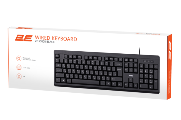 Клавиатура мембранная 2E KS108 104key, USB-A, EN/UK, чёрный