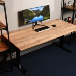 2E Computer table CE150WOLD-MOTORIZED, height adjustment, electric motor 220V, 62/128×150х75cm, Wood Old