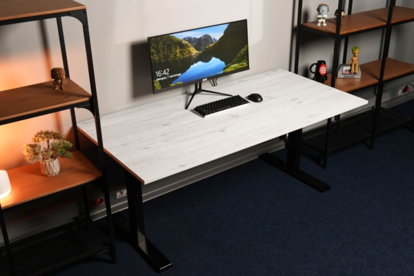 2E Computer table CE150WWHITE-MOTORIZED, height adjustment, electric motor 220V, 62/128×150х75cm, Wood White