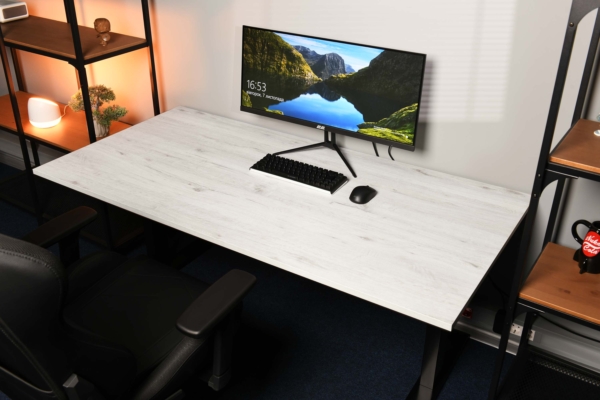 2E Computer table CE150WWHITE-MOTORIZED, height adjustment, electric motor 220V, 62/128×150х75cm, Wood White