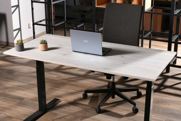 2E Computer table CE150WWHITE-MOTORIZED, height adjustment, electric motor 220V, 62/128×150х75cm, Wood White