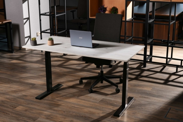 2E Computer table CE150WWHITE-MOTORIZED, height adjustment, electric motor 220V, 62/128×150х75cm, Wood White